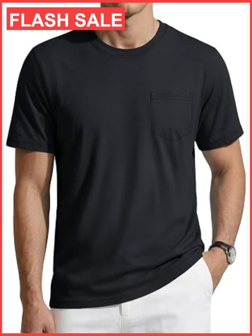 Men's Cotton Crew Neck Tee Shirt w Pocket Casual Short Sleeve Summer